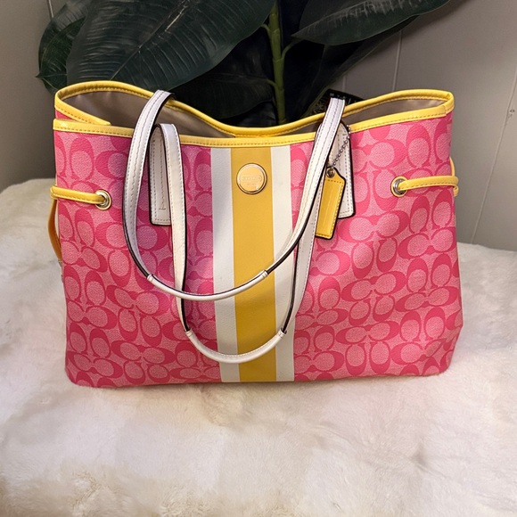 Coach Handbags - Authentic Coach Pink and Yellow Tote Bag l Excellent Condition